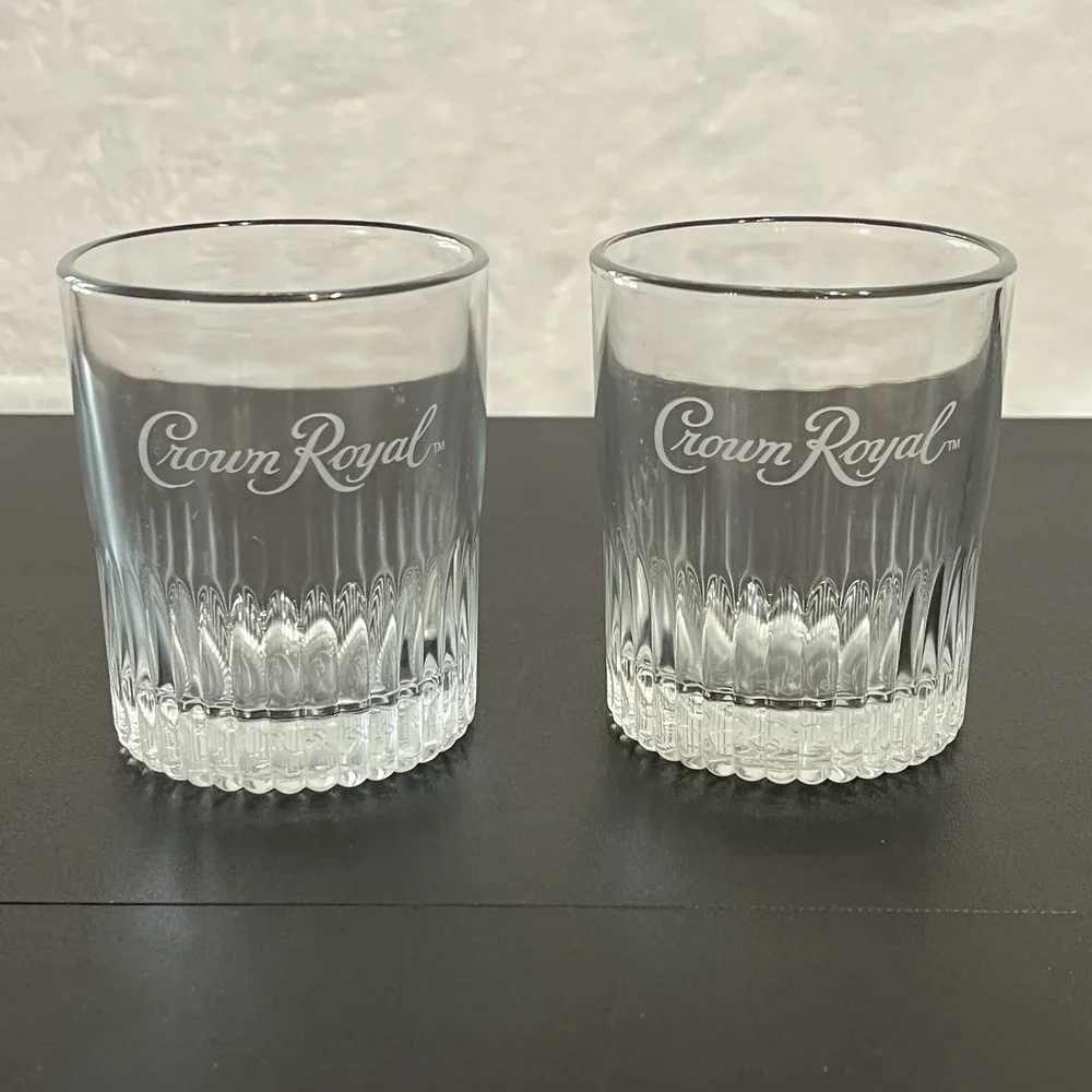 Set of 2 Crown Royal Whiskey Rocks Ribbed Shot Glasses Limited Edition Lowball